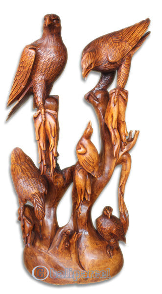 COMING SOON....!!! Wooden 2 Eagles with 3 babies, hand carved from Suar wood 40"x21.6"x11.2"(HxWxD)