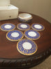 Coaster Marble Round 4" dia x 3 1/2" H set of 6 in Round Box in Blue Artwork